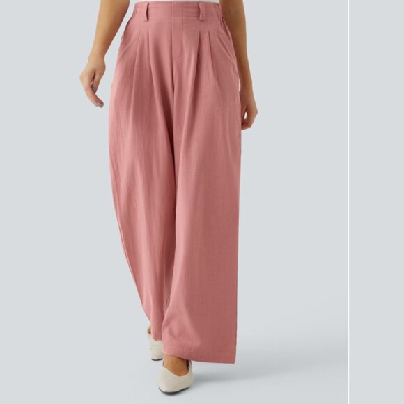Halara High Waisted Pocket Wide Leg Flowy Solid Palazzo Casual Linen Feel Pants - Picture 14 of 16
